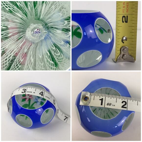 John Deacons Double Overlay Two Flower Lampwork Latticinio Faceted Paperweight - Picture 11 of 15